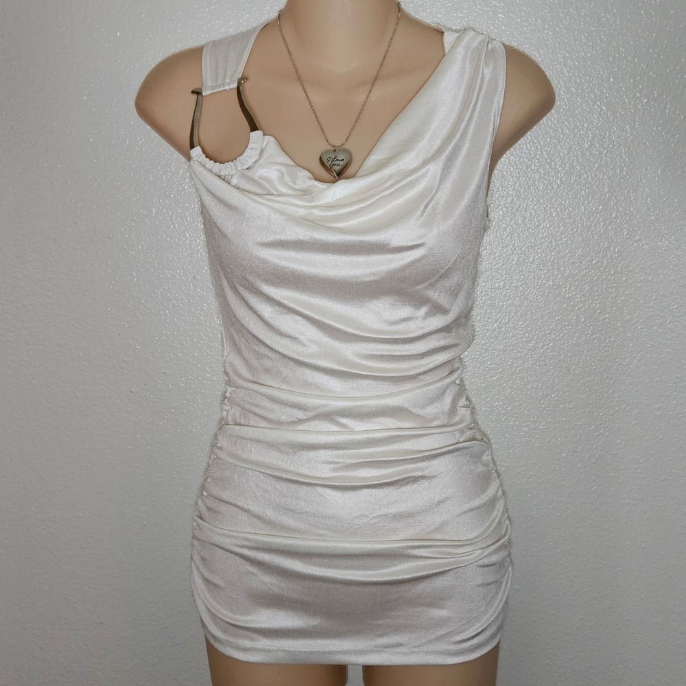 Kona U.S.A. White Sleeveless Draped Bodycon Mini Dress